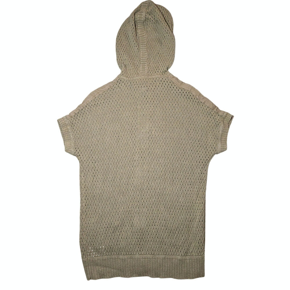 Vintage Eddie Bauer Women’s M Hooded Open Knit Zip Front Sweater Vest Cardigan - Picture 2 of 11